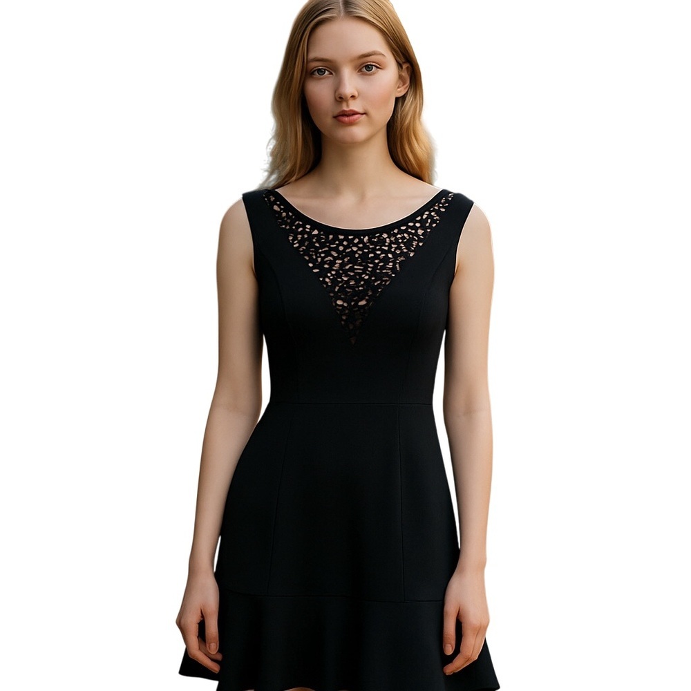 Cache LBD Nude MeshCut Out Neckline Babydoll Bodice Fit Flare Dress Feminine Y2K